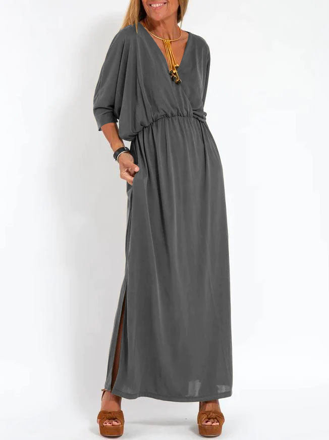 Deep V-Neck Batwing Pocket Maxi Dress 12
