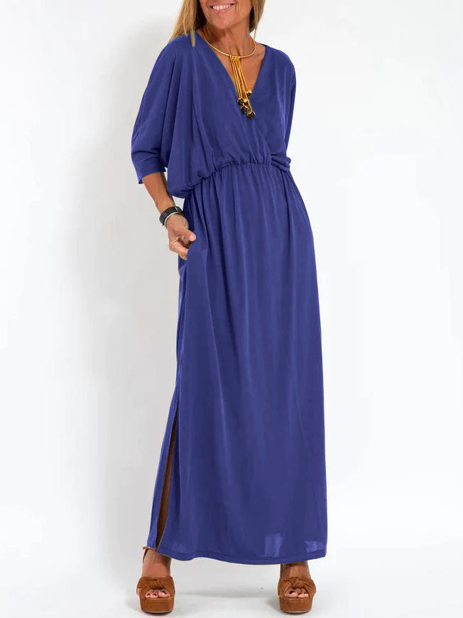 Deep V-Neck Batwing Pocket Maxi Dress 10