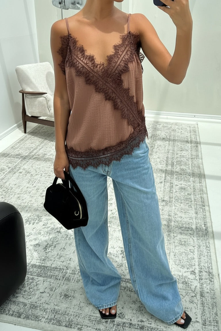 Lace Trim V-Neck Cami Top