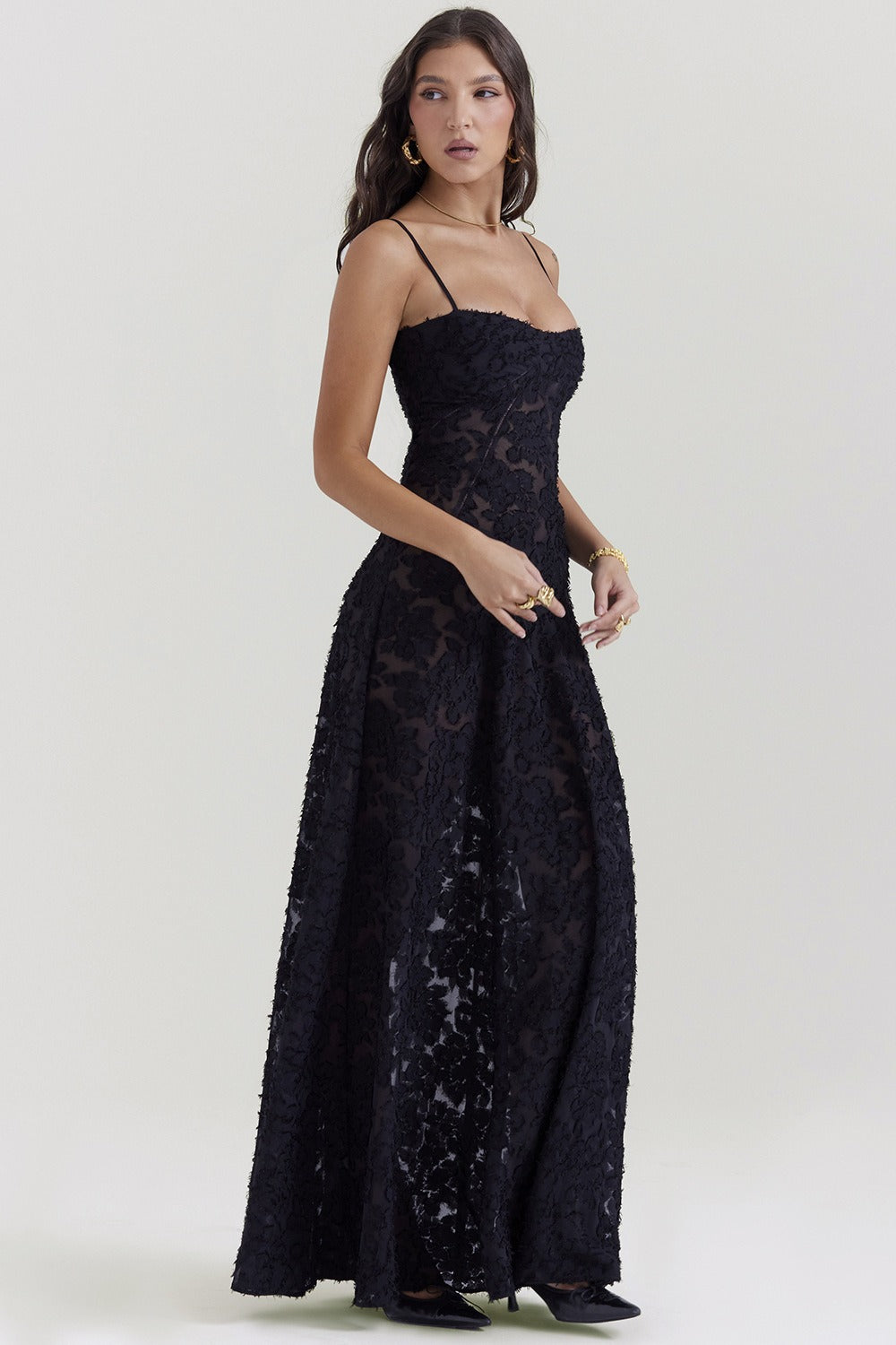 Lace Spaghetti Strap Corset Flowy Maxi Dress