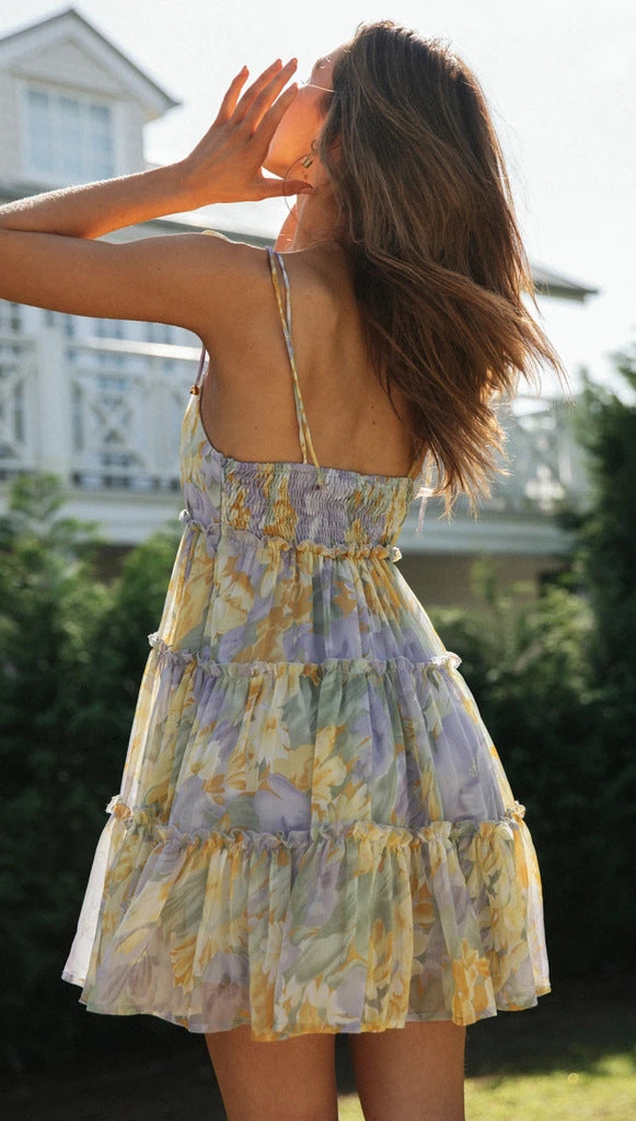 Chiffon Floral Tie Mini Dress