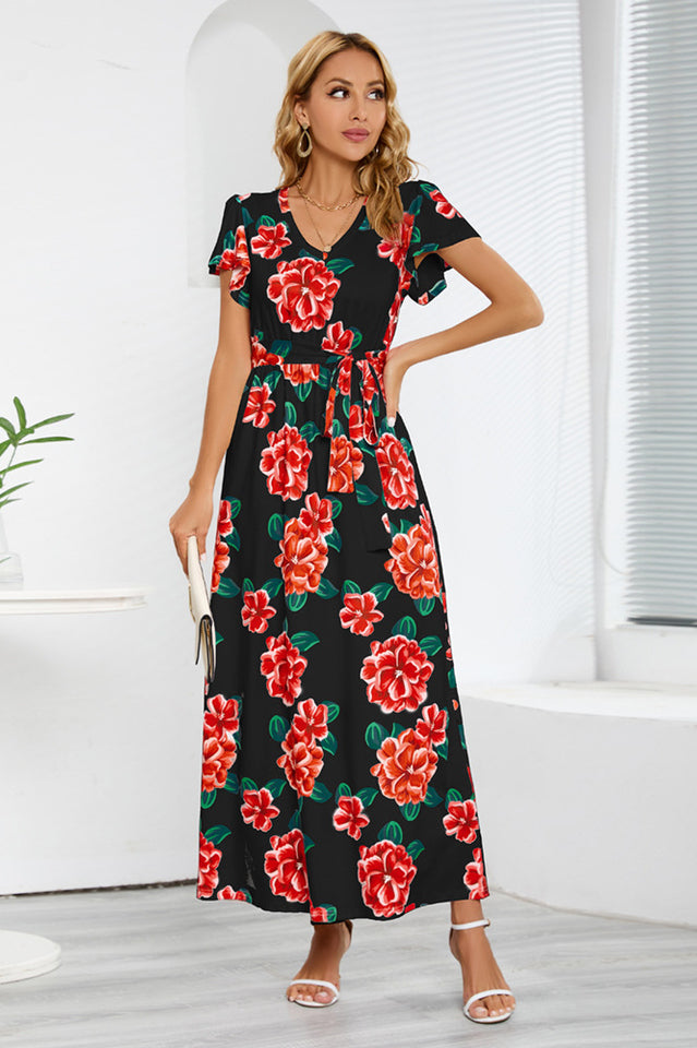V-Neck Vacation A-line Midi Dress