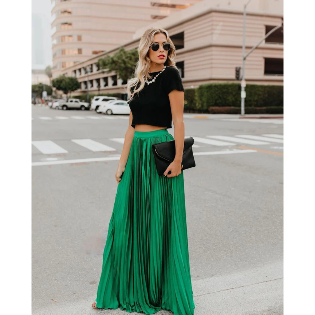 Textured Crop Top Accordion Pleated Maxi Skirt Two Piece Set