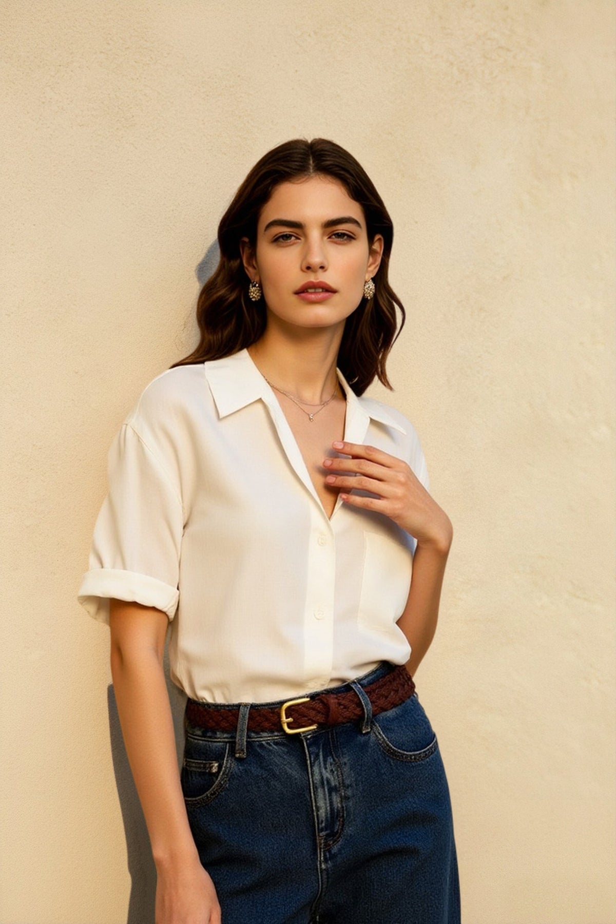 Camp Collar Short Sleeve Chest Pocket Cuffed Linen Look Shirt 4
