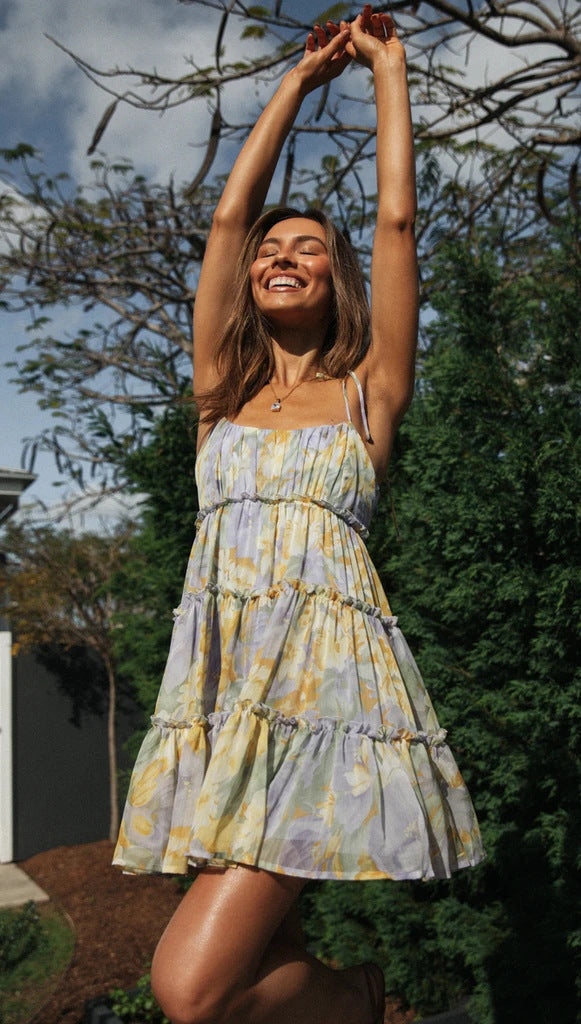 Chiffon Floral Tie Mini Dress