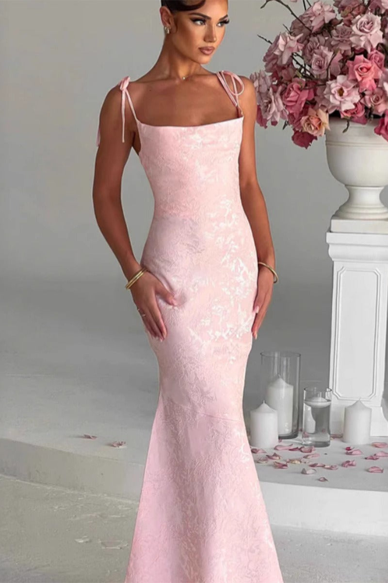 Jacquard Square Neck Backless Mermaid Maxi Dress - View 7