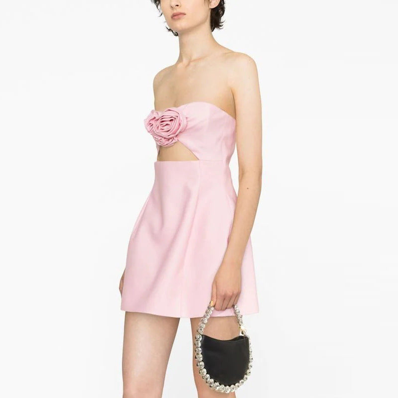 Strapless Rosette Cut Out Bust A-Line Mini Dress 9