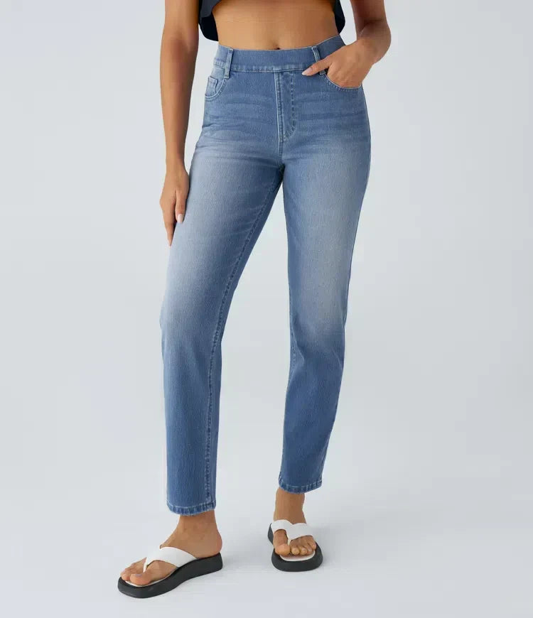 High Waist Straight Leg Pull On Jeans 9