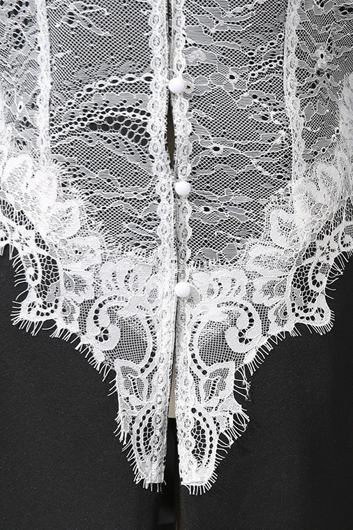 Deep V-Neck Long Sleeve Lace Corset Panel Blazer Mini Dress 4