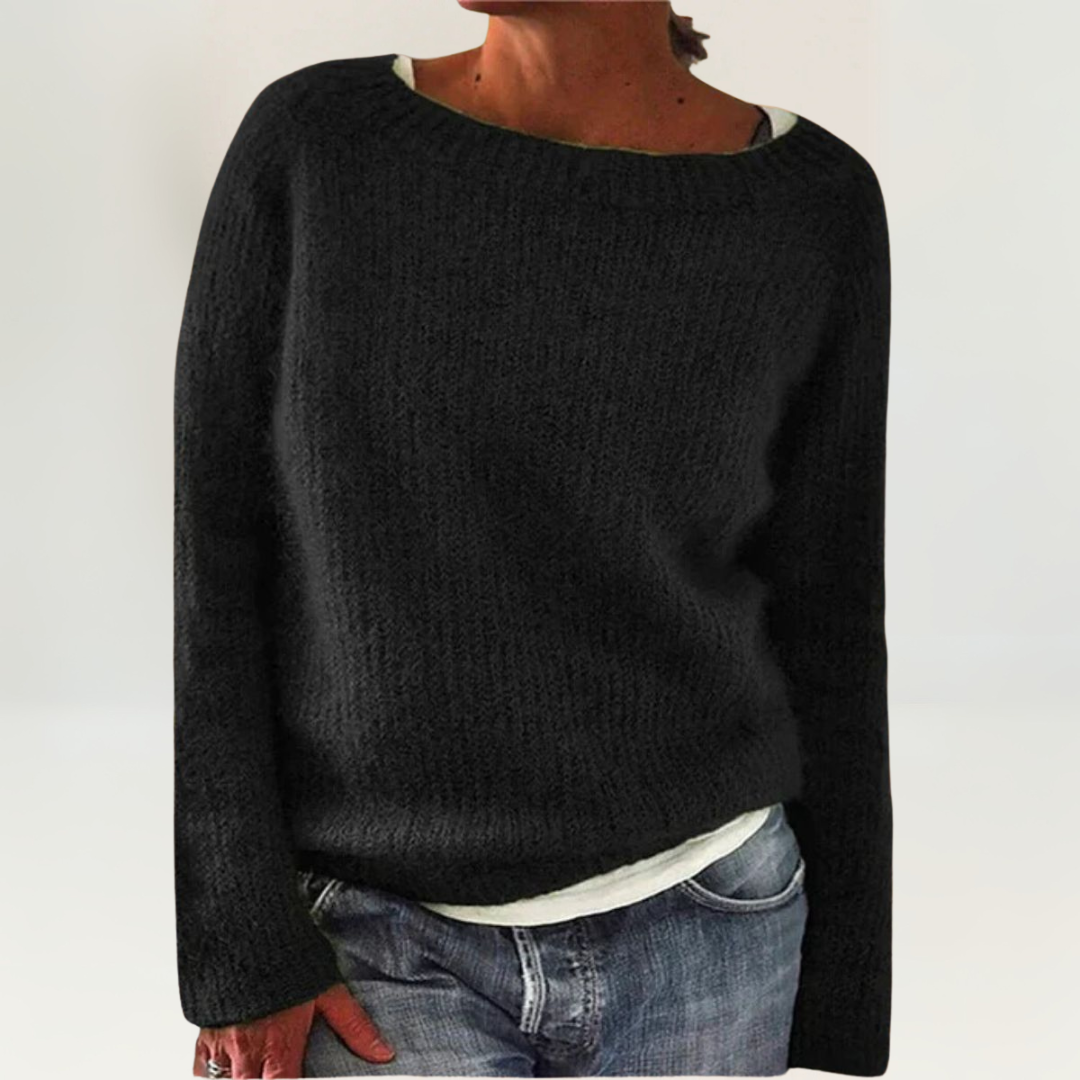 Boat Neck Long Sleeve Ribbed Knit Sweater