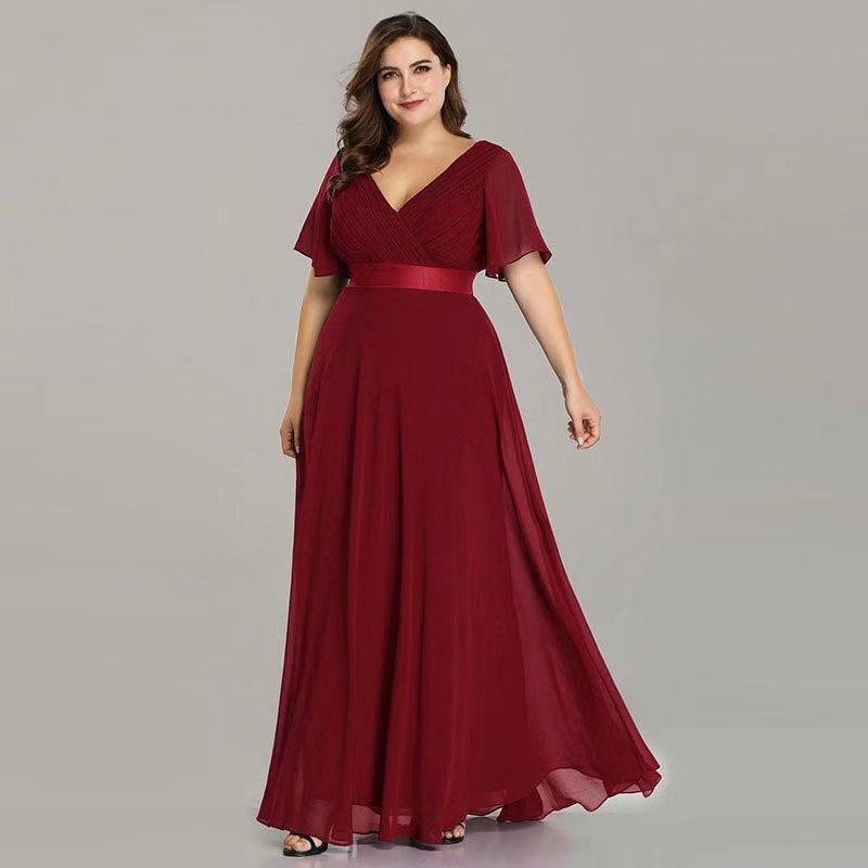 Hand - Folded Large V - neck Dress Chiffon Elastic Banquet Bridesmaid Evening Dress for