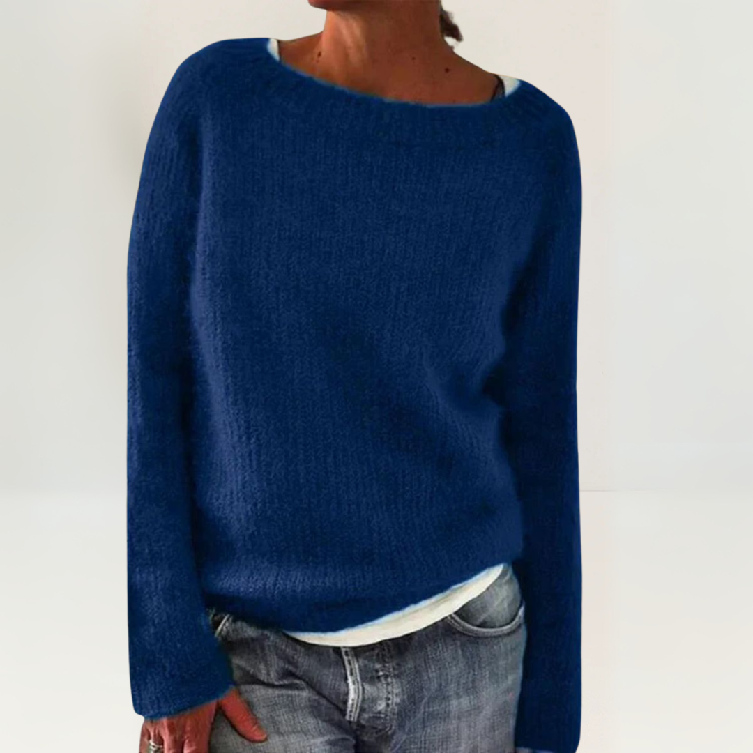 Boat Neck Long Sleeve Ribbed Knit Sweater