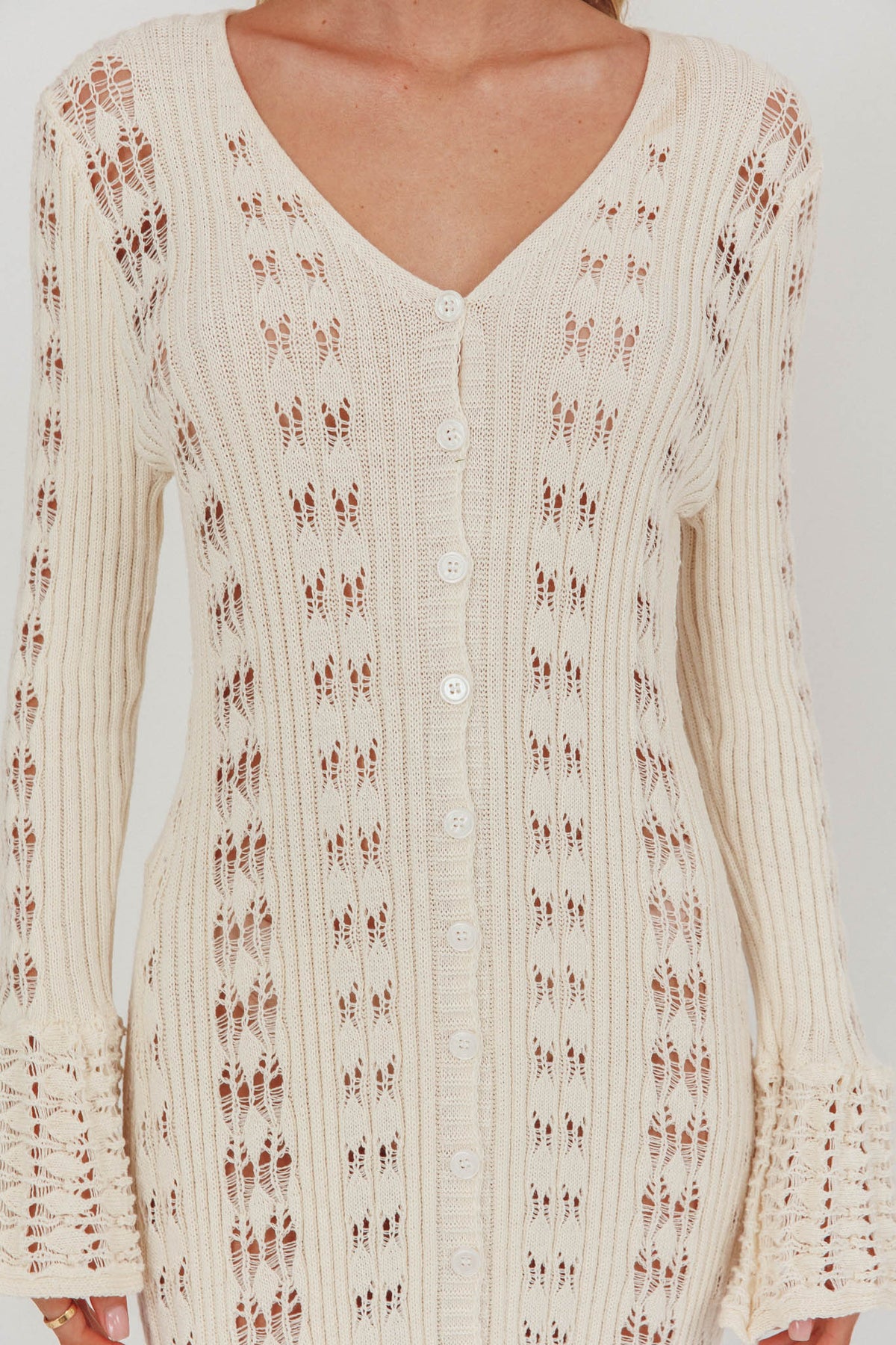 Portside Long Sleeve Knit Maxi Dress Cream
