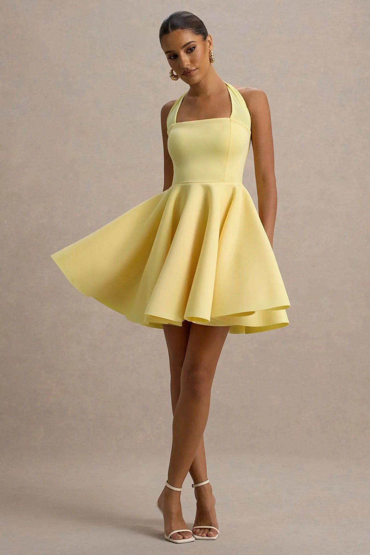 Halter Neck Square Neckline Fit and Flare Skater Mini Dress 5