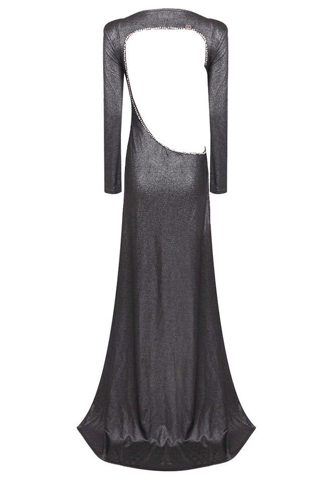Sequin Long Sleeve Cut Out Backless High Split Gown 13