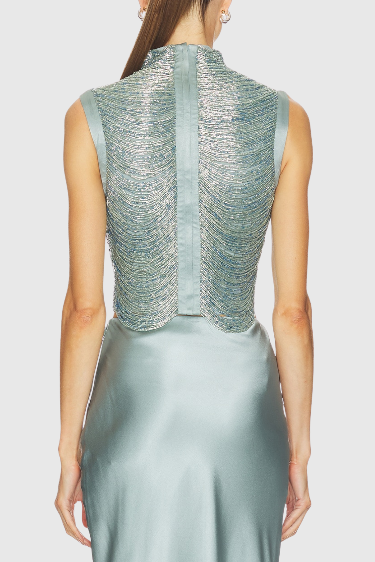Fedde Fringe Satin Skirt Set In Sky Blue