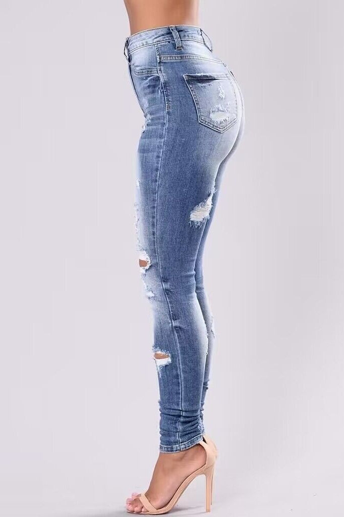 Washed Ripped Straight Denim Jeans