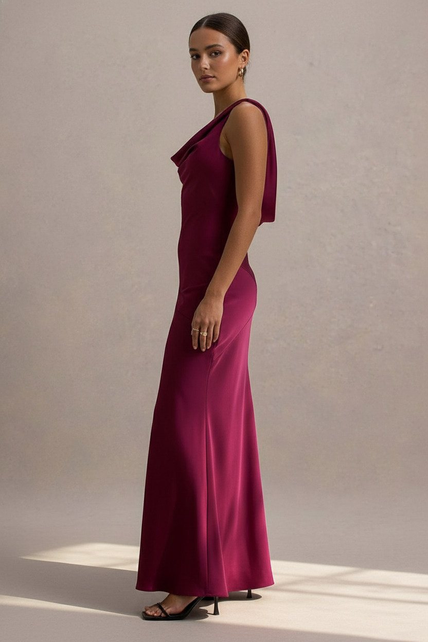 Satin Bodycon Backless Fish Maxi Dress 6