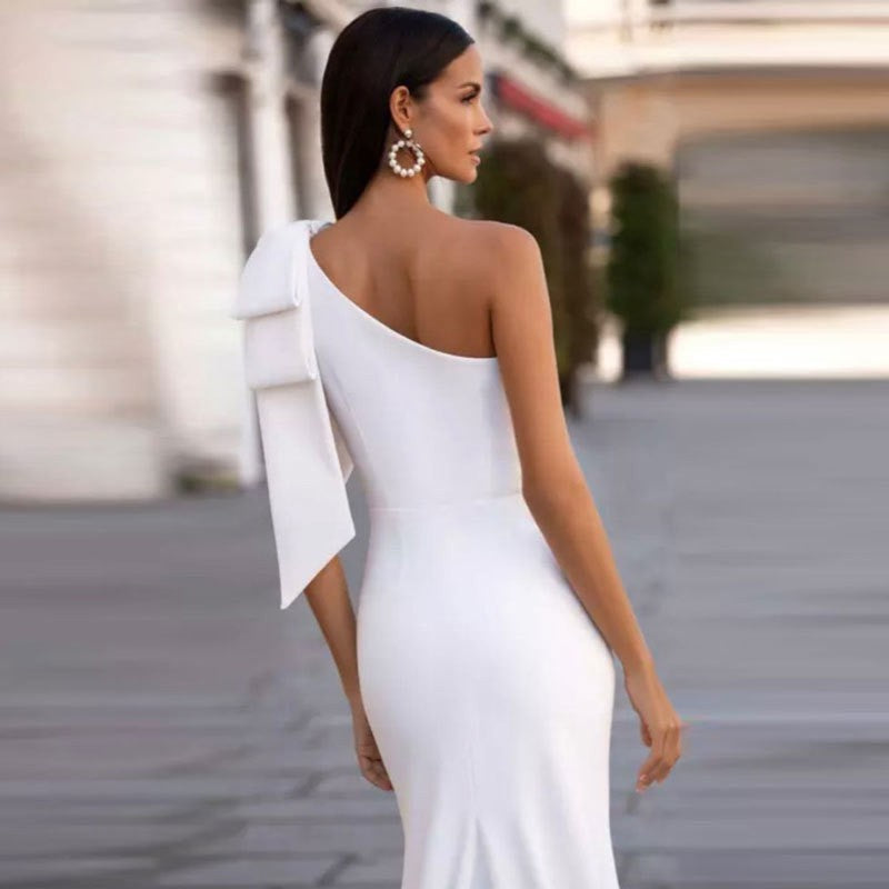 Crepe Bow Shoulder Fishtail Mermaid Wedding Gown