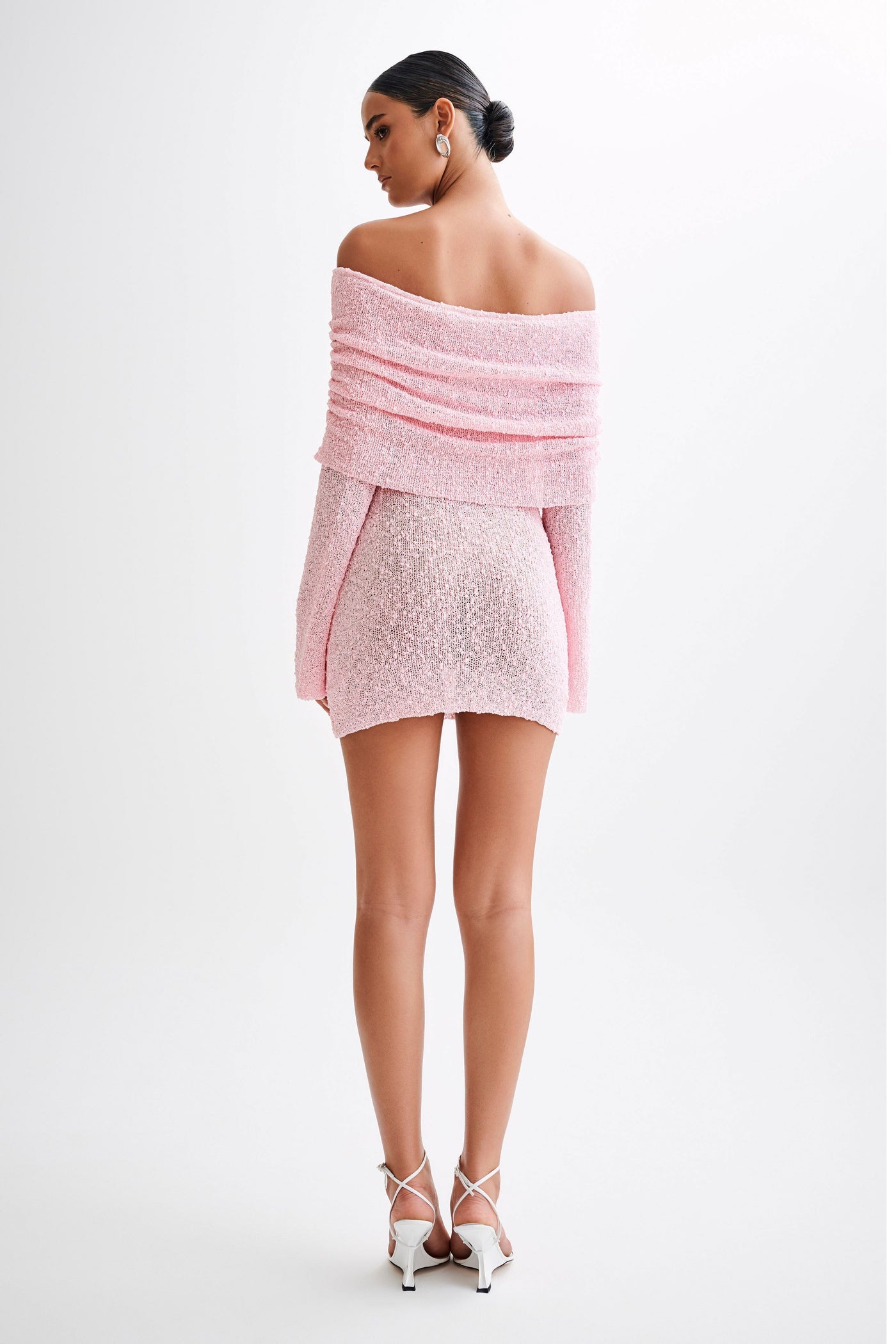 Off Shoulder Long Sleeve Ruched Knit Mini Dress 6