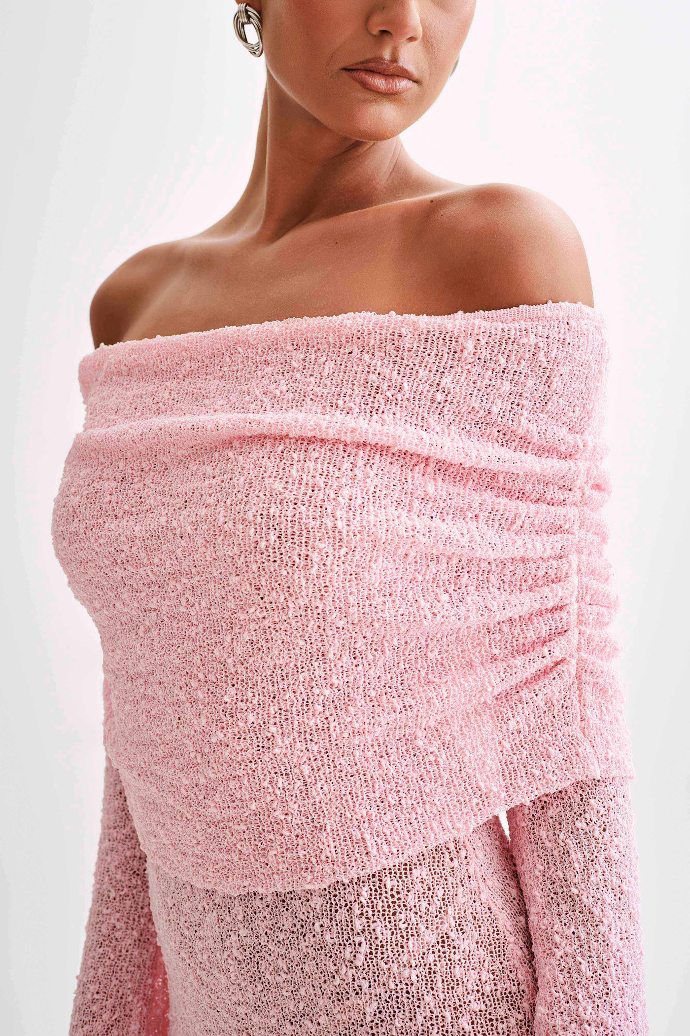 Off Shoulder Long Sleeve Ruched Knit Mini Dress 2