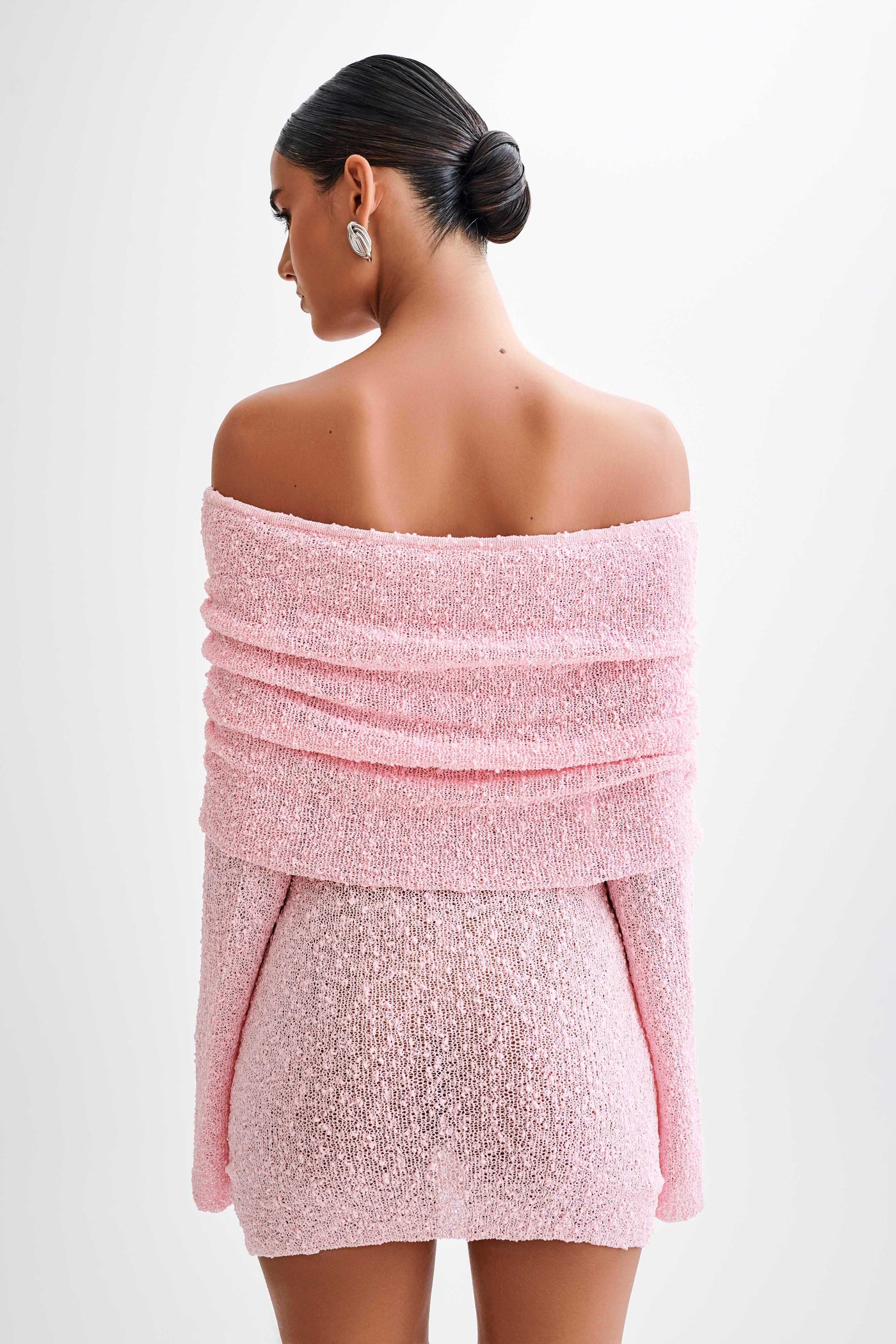 Off Shoulder Long Sleeve Ruched Knit Mini Dress 3