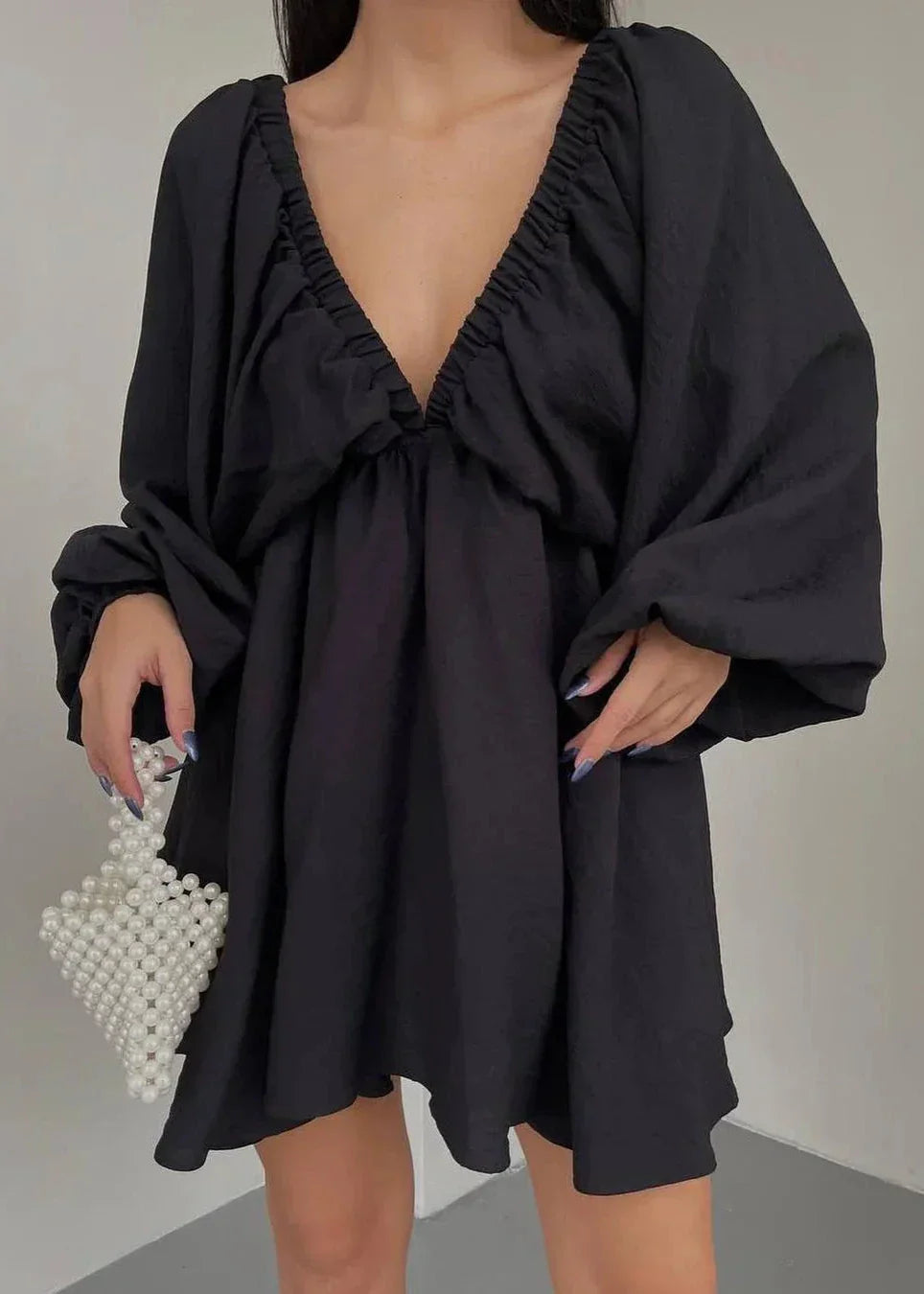 Women's V Neck Lantern Sleeve Dress