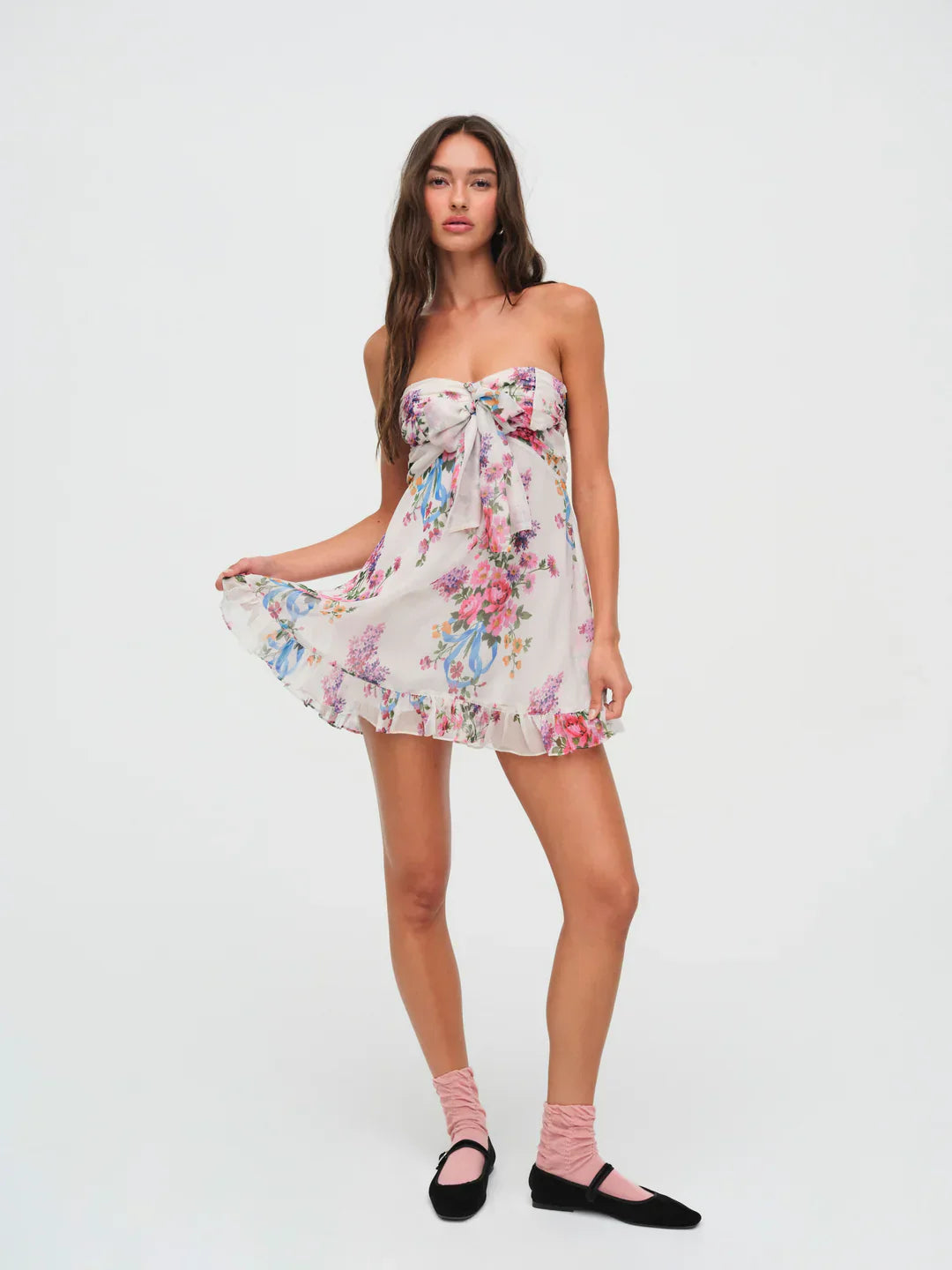 Strapless Floral Backless Ruffle Mini Dress 3