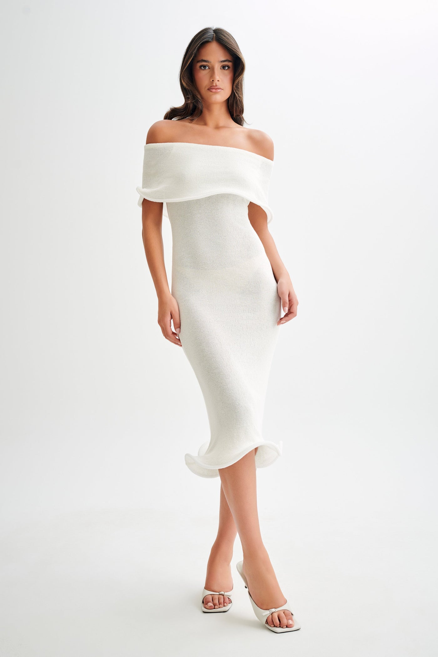 Knit Off Shoulder Short Sleeve Bodycon Midi Dress 4