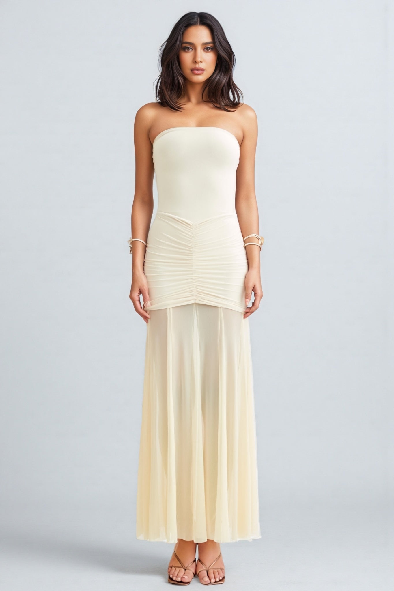 Vashad White Mesh Off Shoulder Maxi Dress - View 5