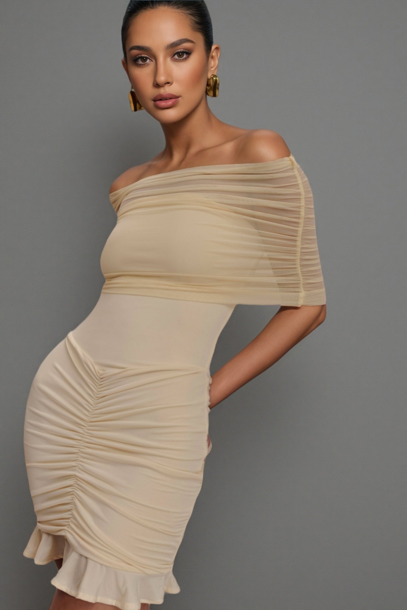 Briadk Slinky Mesh Off Shoulder Mini Dress - View 5