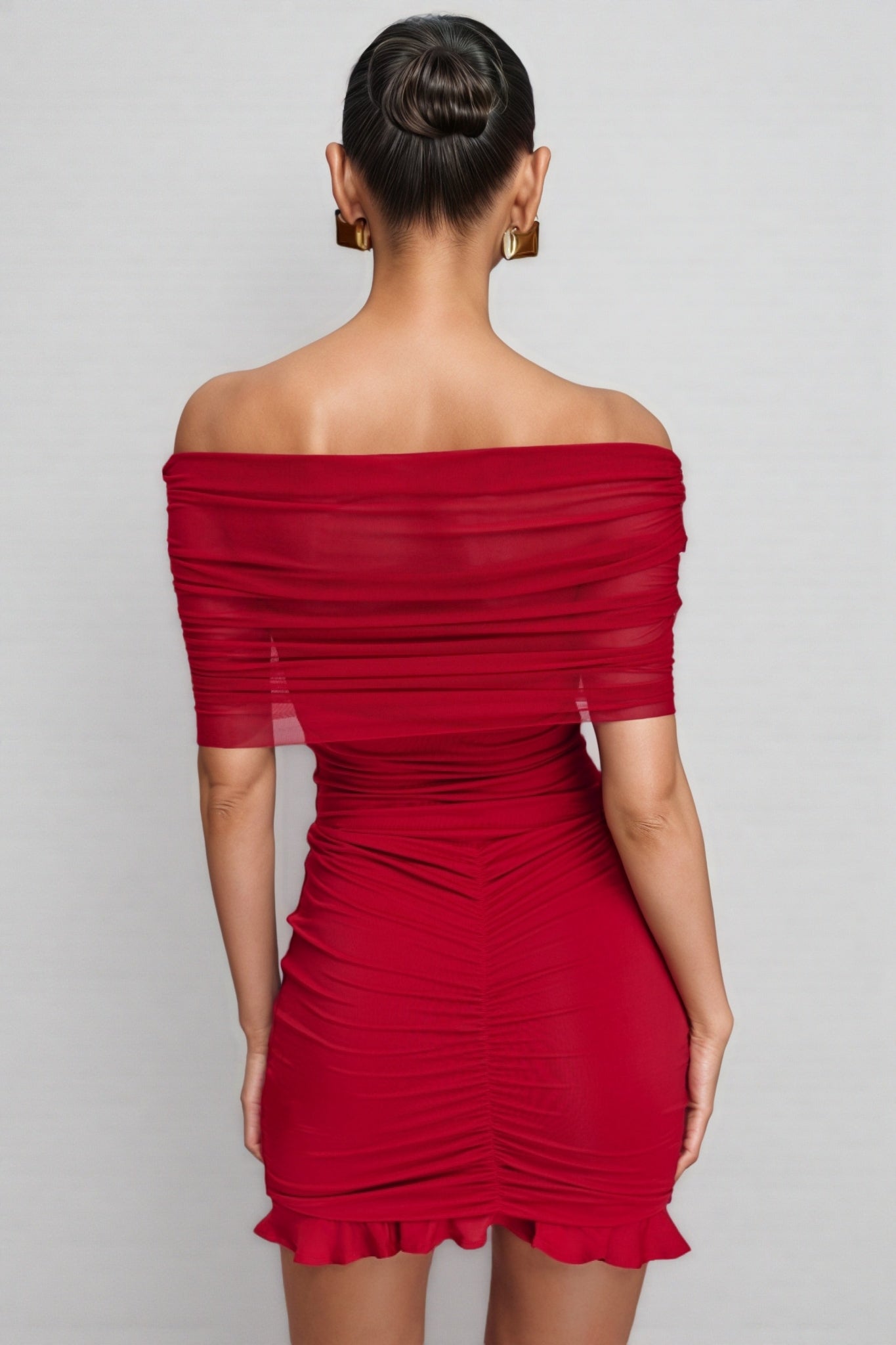 Elisd Red Slinky Mesh Off Shoulder Mini Dress - View 5