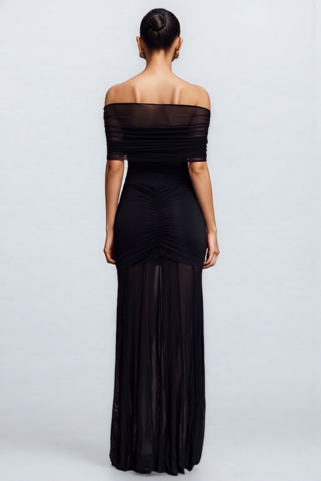 Nivenae Slinky And Mesh Off Shoulder Maxi Dress - View 4