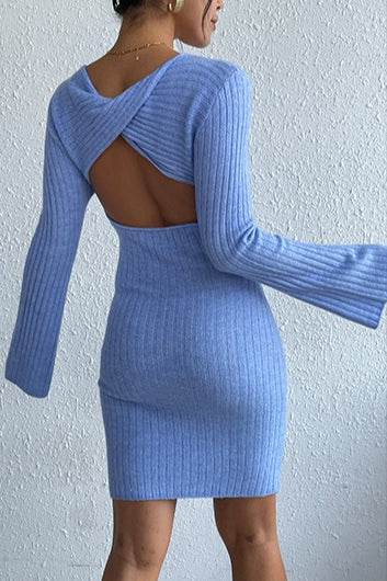 Backless Flare Sleeve Sweater Dress