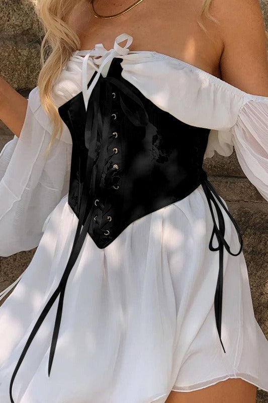 Asymmetric Ruched Chiffon Belted Waist Skirt Set