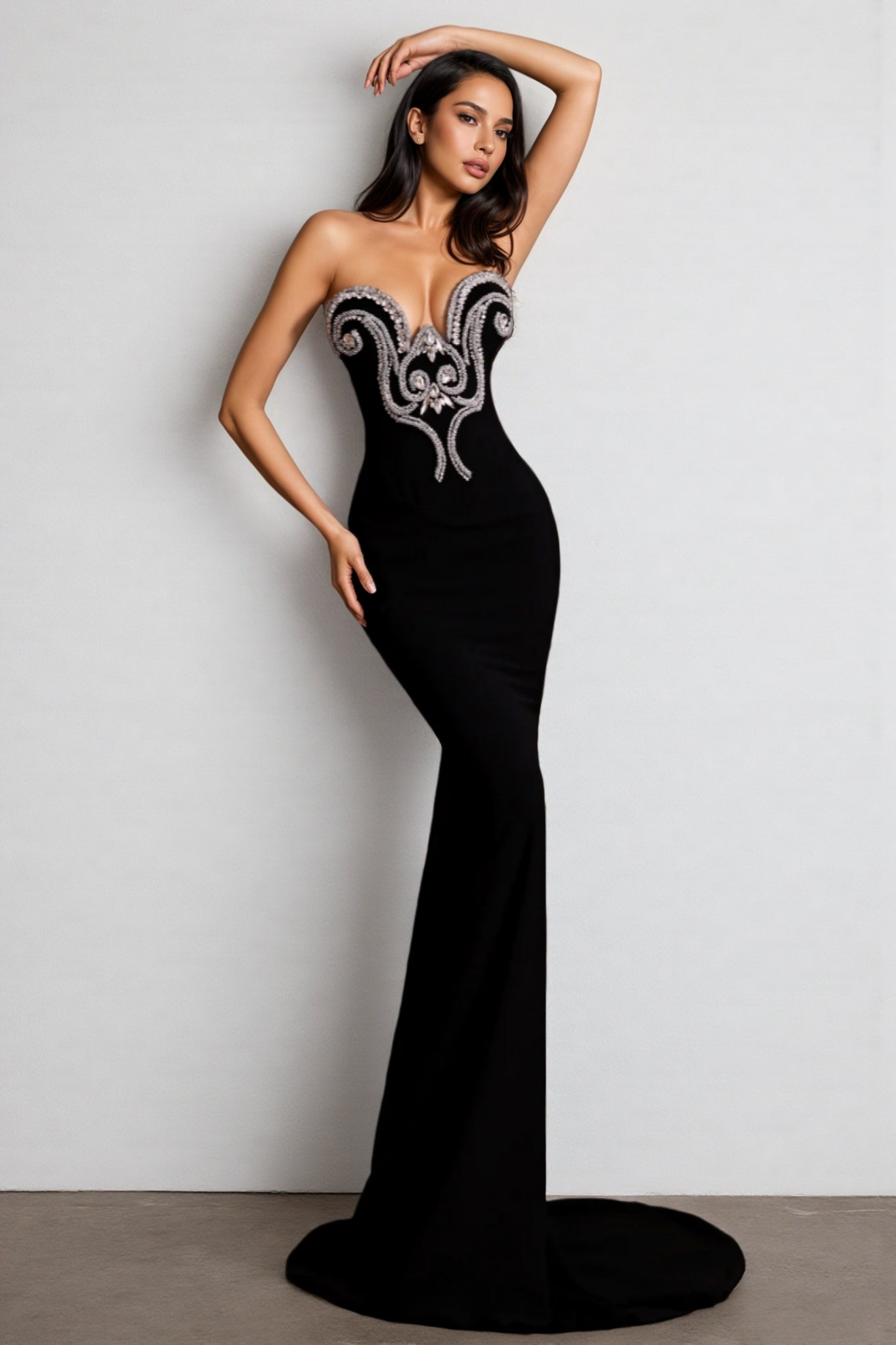 Strapless Sweetheart Baroque Crystal Embroidered Mermaid Maxi Gown