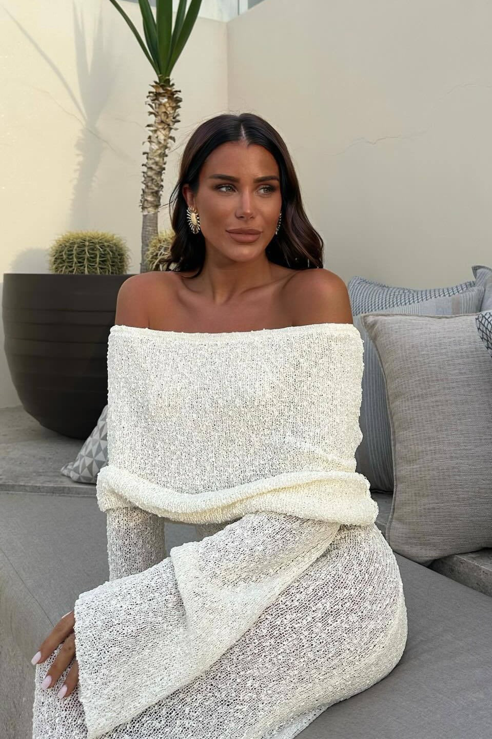 Backless Edition Knit OffShoulder Maxi Sweater Dress