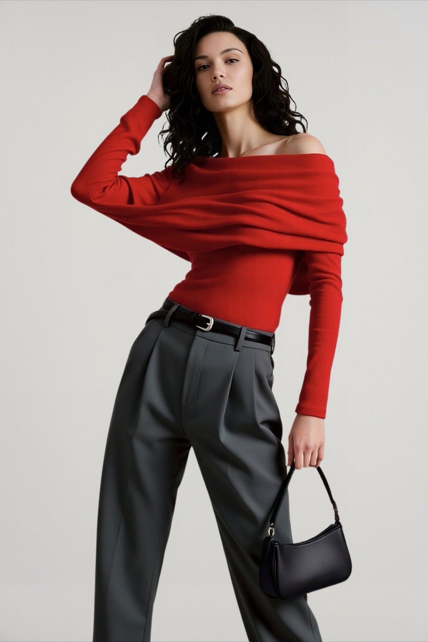 Off Shoulder Slim Knit Sweater