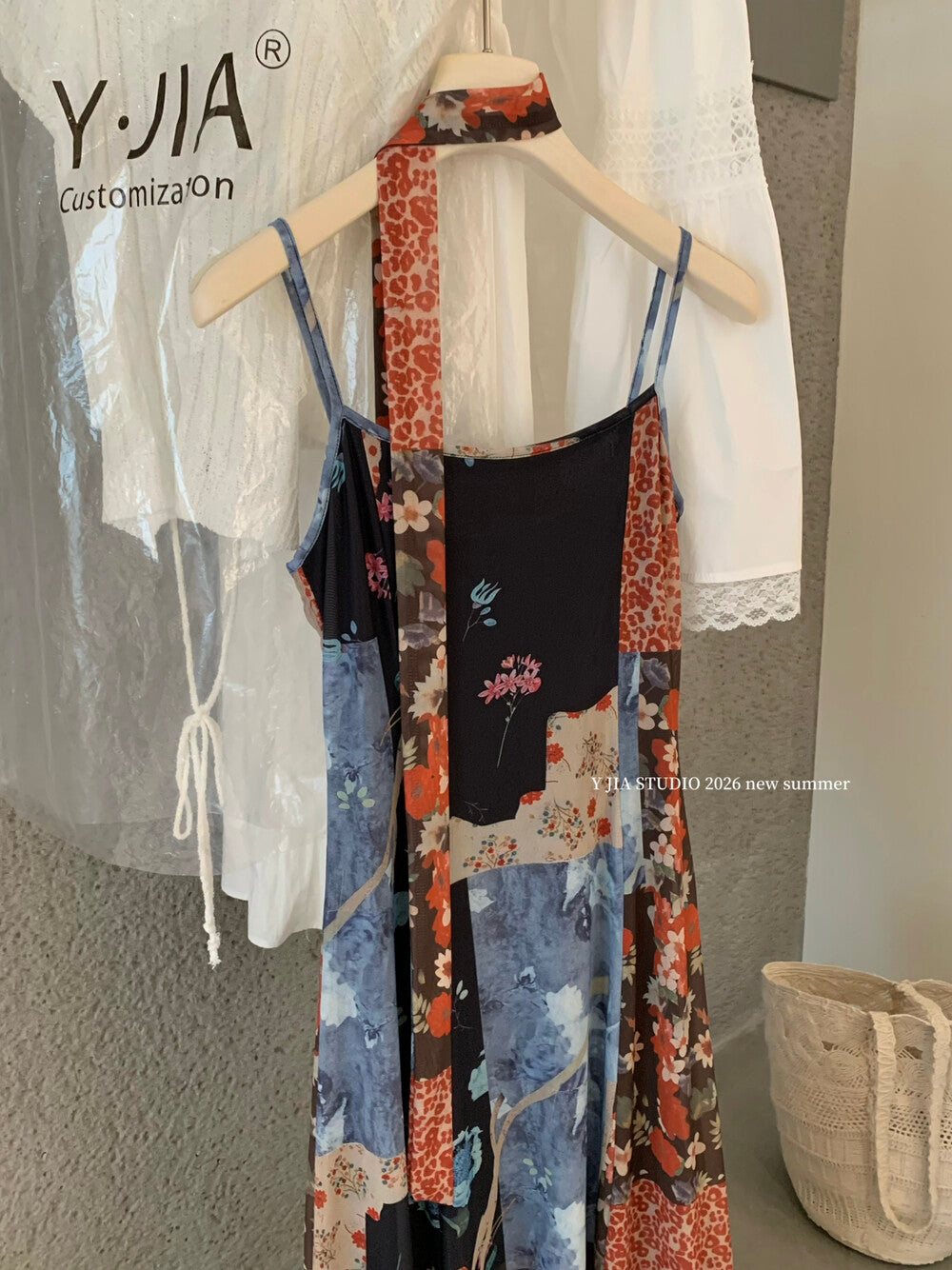 Floral Patchwork Spaghetti Strap Ruffle Maxi Dress 10
