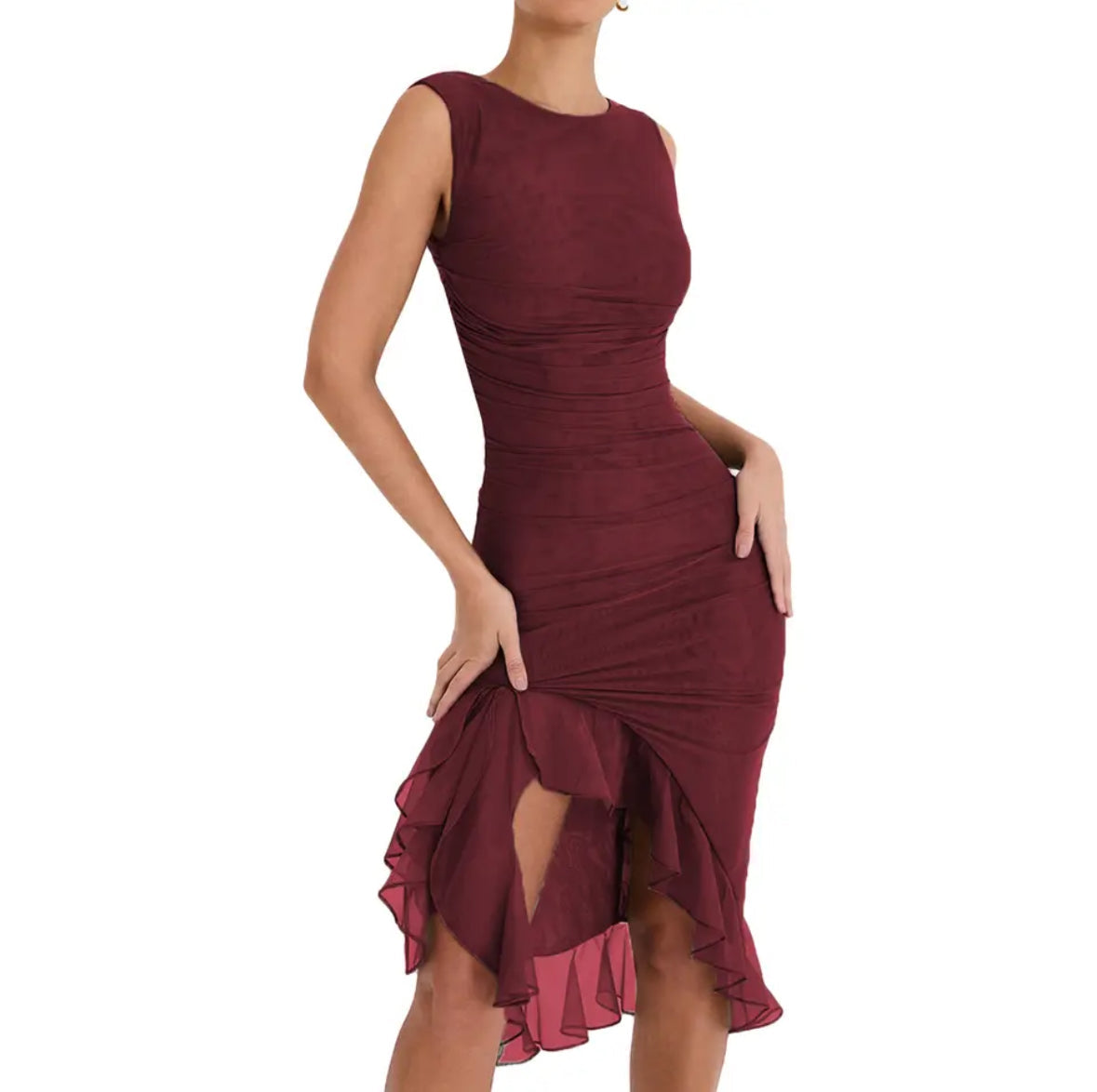 Anny | Tulle Midi Dress Maroon