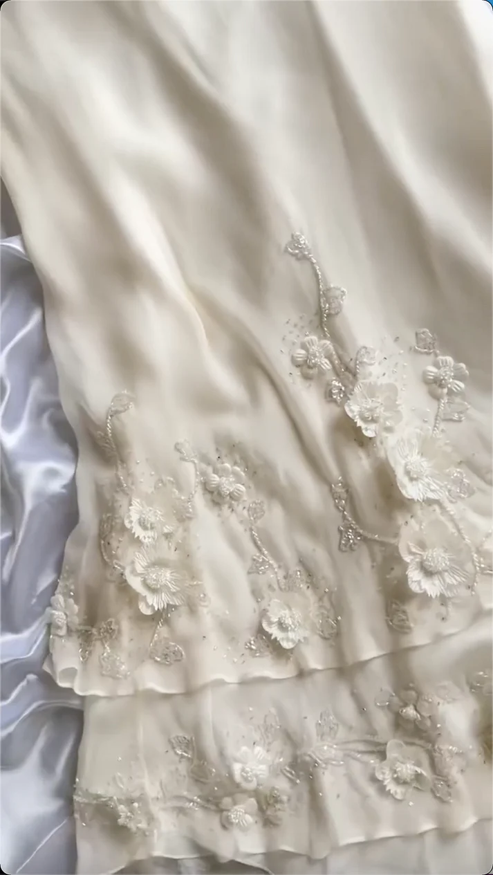 Elegant Straps Chiffon Ivory Long Prom Dress Mermaid Evening Dress cc1500