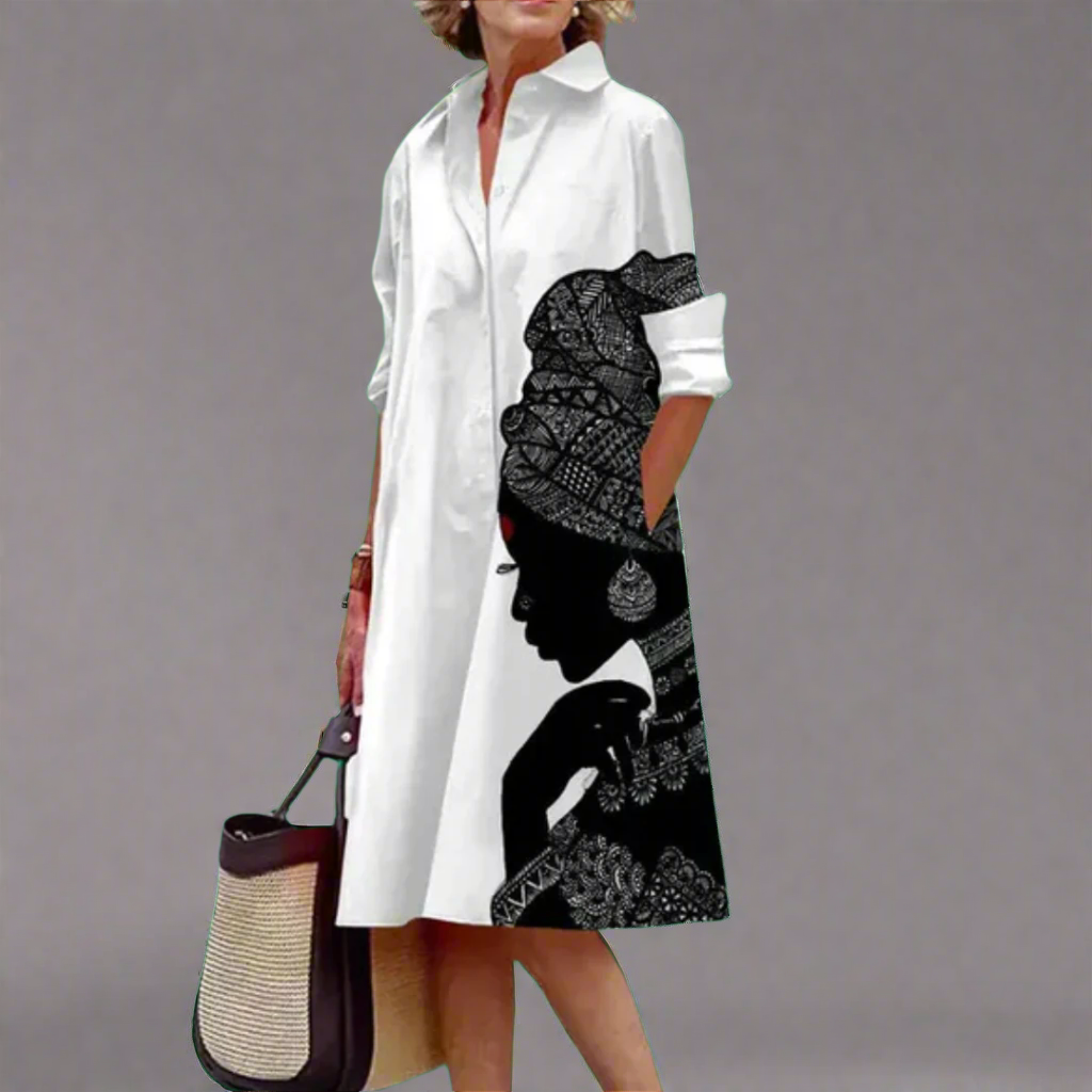 Revel - Women’s Character Art Pattern Knee-Length Dress White