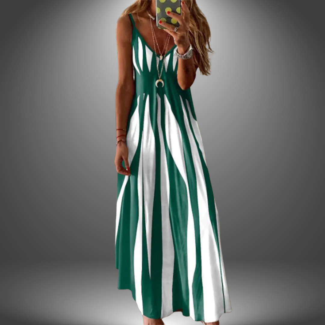 Striped V-Neck Spaghetti Strap Maxi Dress