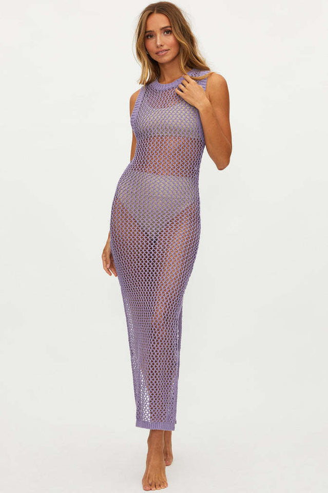 Crochet Knit Sleeveless High Neck Maxi Dress 3