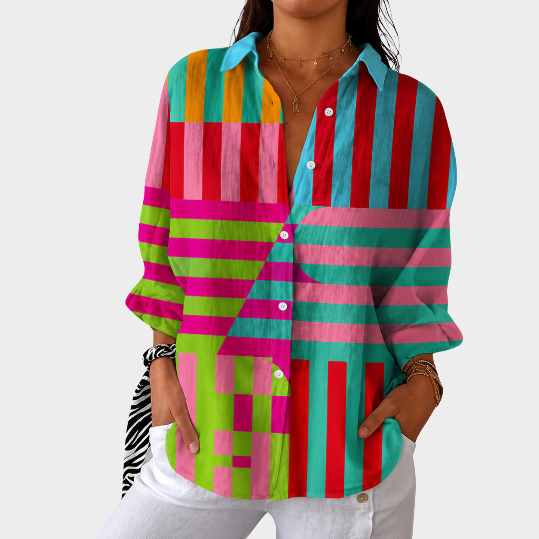Colorblock Stripe Long Sleeve Button Front Shirt