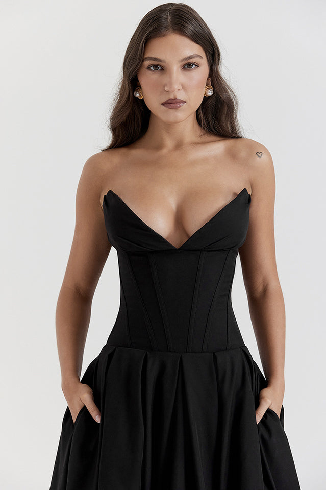 Black Lady Strapless Midi Dress