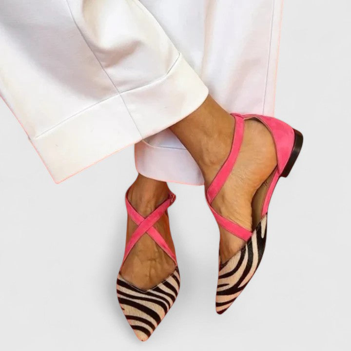 Animal Print Pointed Toe Cross Strap Slingback Flats