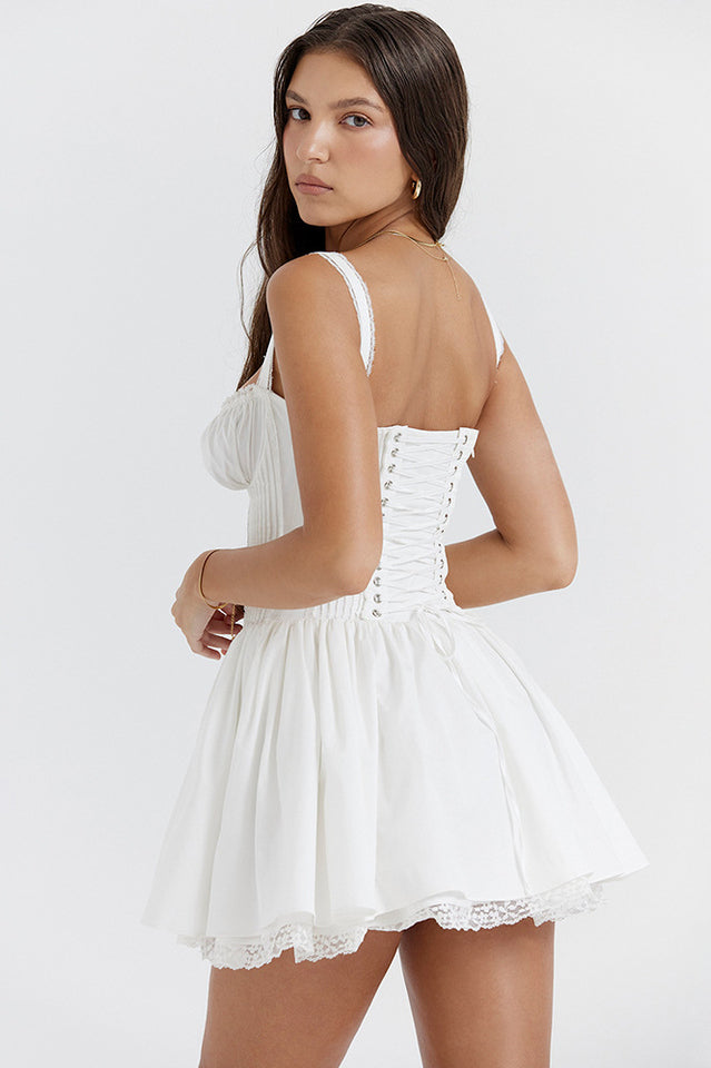 Lace Trim Corset Drop Waist Fit and Flare Mini Dress