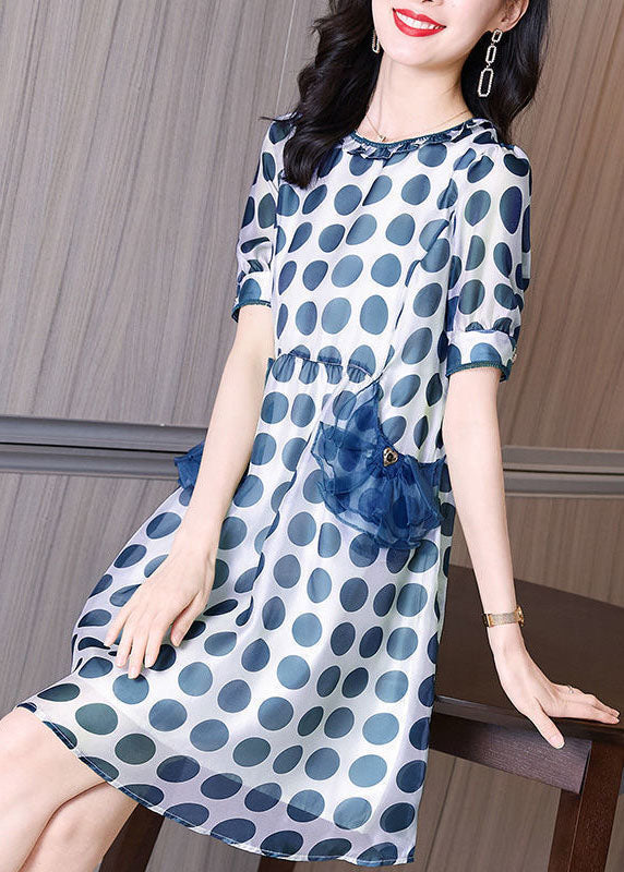 Polka Dot Ruffle Collar Short Puff Sleeve Ruffle Pocket A-Line Mini Dress