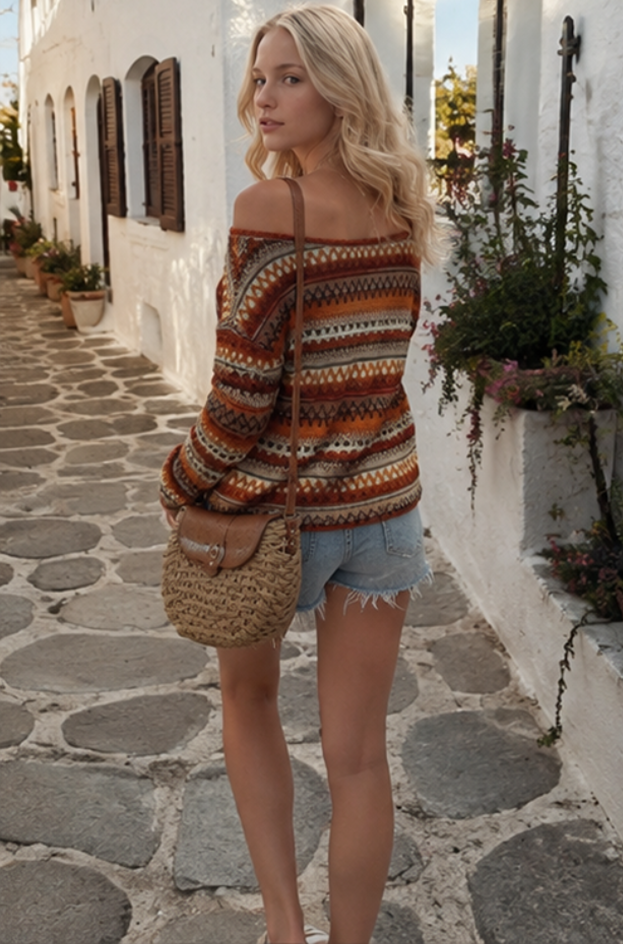 Multicolor Stripe Off Shoulder Knit Tee